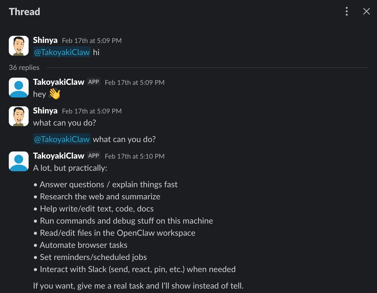 OpenClaw × Slack — TakoyakiClawへの最初の挨拶