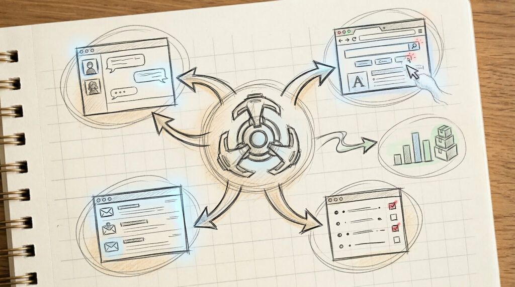 OpenClaw ③ — ブラウザ・メール・カレンダーへのエージェント接続図
