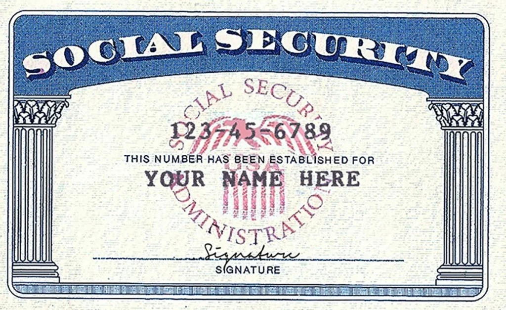 氏名と9桁の番号を記載した初期の米国Social Securityカードの見本